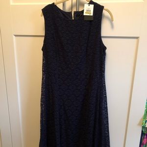 Navy lace handkerchief hem dress
